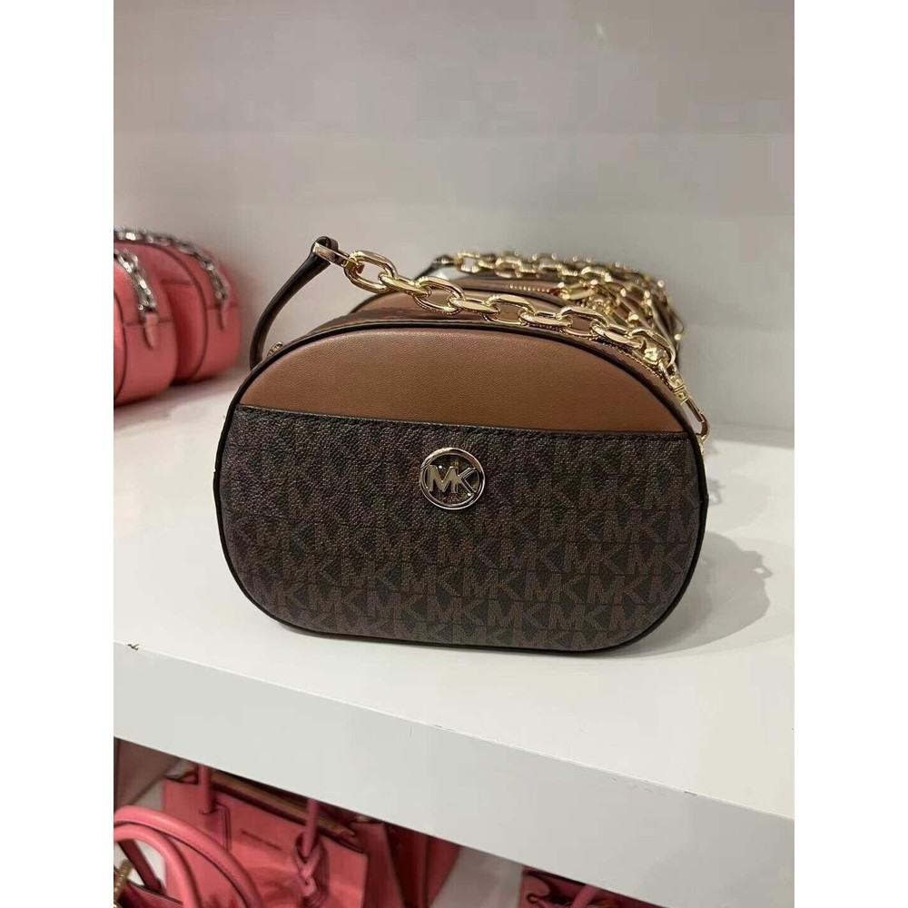 MICHAEL KORS JET SET GLAM Small Front Pocket Oval Crossbody Logo Canvas NWT - Picture 10 of 14